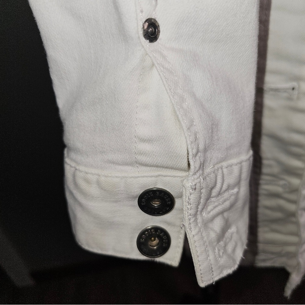 White Eddie Bauer White Jean Jacket with Bronze Buttons Stretchy  XL - Picture 8 of 15